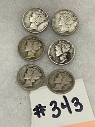 Lot Of 6 Mercury Dimes - Old U.S. Silver Coins