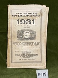 1931 Middlebrook's New England Almanac - Antique Bridgeport, CT Ephemera