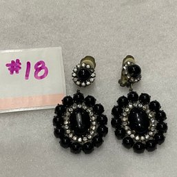 Kenneth Jay Lane K. J. L. Fancy Black & Rhinestone Clip Earrings