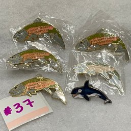 Lot Of 5 'Tikchik Trophy Rainbow Club' - Trout Fishing Alaska Pins (& A Killer Whale)