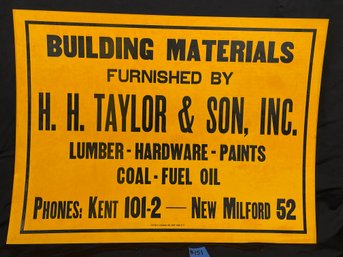 H. H. TAYLOR & SON Building Materials Sign - New Milford/Kent, CT NOS Vintage