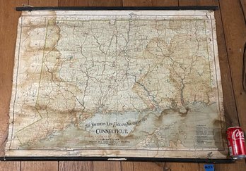 Antique Southern New England Telephone Company Map Of Connecticut - Circa 1920s
