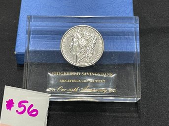 1881 Morgan Silver Dollar - Ridgefield Savings Bank 100th Anniversary Paperweight