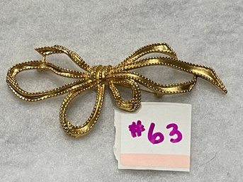 Vintage TRIFARI Gold Tone Ribbon Bow Brooch, Pin