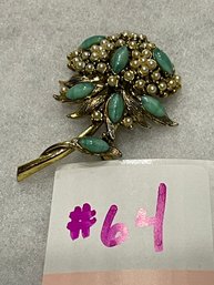 Vintage HOLLYCRAFT Green Stone Flower Bouquet Pin, Brooch