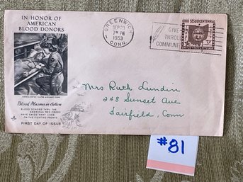 'IN HONOR OF AMERICAN BLOOD DONORS' 1953 First Day Issue Envelope Cover