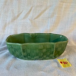 Vintage Green Basketweave Art Pottery Planter USA - McCoy (?) Shawnee (?)