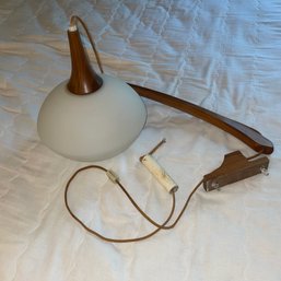 Mid-Century Wall Mount Swing Arm Pendant Lamp - Walnut, Frosted Glass Shade