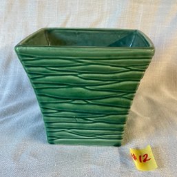 Green McCoy Planter - Striated Basketweave VINTAGE American Art Pottery