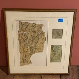 New Milford, Connecticut Antique Map Pieces - Custom Matted In Frame
