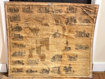 1853 New Milford, Connecticut LARGE Antique Map With Notable Buildings - Richard Clark