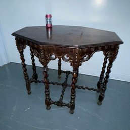 Antique Octagonal Table With Barley Twist Legs - 1920s Gothic/Spanish Revival