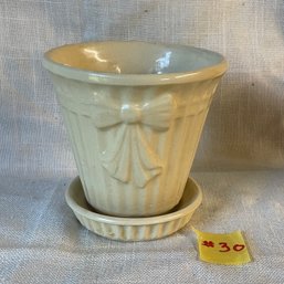 Vintage 1940s Shawnee Art Pottery Flower Pot, Planter With Attached Saucer