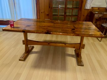 Rustic Pine Trestle Base Farm Table VINTAGE