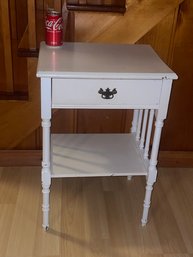 Antique Painted White Lamp Table With Drawer