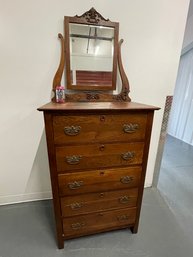 Beautiful Antique Tall 5 Drawer Oak Dresser With Mirror