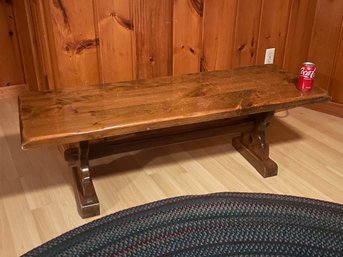 Pine Plank Coffee Table With Trestle Base - Vintage