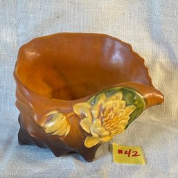 Roseville 'Water Lily' Brown Conch Shell Planter VINTAGE American Art Pottery