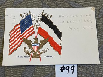 1907 American & German Empire Crossed Flags Postcard