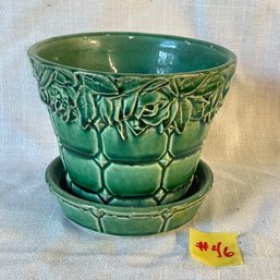 Green McCoy Flower Pot With Attached Saucer VINTAGE Art Pottery