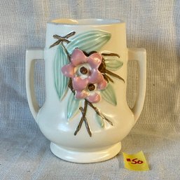 McCoy 'Blossom Time' Double Handle Urn Vase VINTAGE American Art Pottery