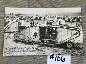 Fighting English Tanks, France WWI Antique Postcard