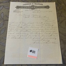 1882 Attorney Joshua F. Hicklin Antique Letterhead Document