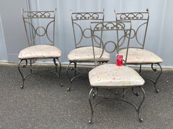 Set Of 4 Heavy Duty Iron Bistro Chairs With Funky Cushions