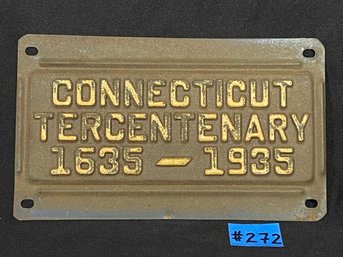 Connecticut Tercentenary 1935 Commemorative License Plate - Antique