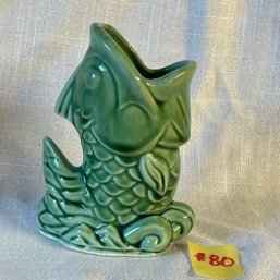 Green Shawnee Fish Figural Vase VINTAGE American Art Pottery