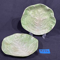 Wannopee - New Milford, CT Pottery 'Lettuce Leaf' Pair Of 6' Plates - Antique Majolica