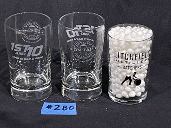 '1st And Ten' New Milford, Connecticut Bar Beer Sample Glasses & Litchfield Distillery