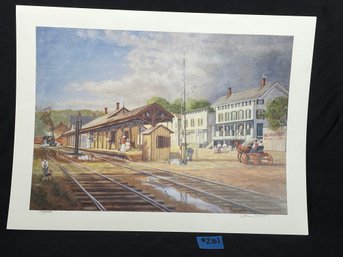 New Milford, Connecticut Railroad/Train Station Signed Print By Dennis Stuart