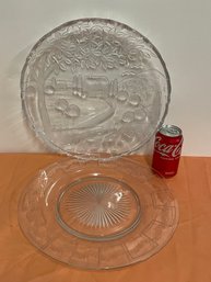 (2) Large Glass Serving Platters