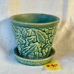 Green McCoy Art Pottery Flower Pot VINTAGE Leap Relief Design