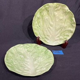 Wannopee - New Milford, CT Pottery 'Lettuce Leaf' Pair Of 7.5' Plates - Antique Majolica