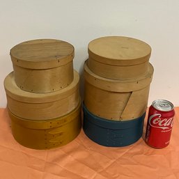 Set Of 6 Vintage Round Wooden Boxes