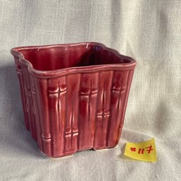 Red Shawnee Square Planter VINTAGE Bamboo Design Art Pottery