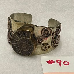 Really Cool Ammonite Fossil Mixed Metal Cuff Bracelet