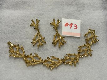 Branch Coral Design Earrings & Bracelet VINTAGE Gold Tone