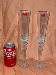 Spectacular Pair Of Baccarat Crystal Champagne Flutes - Must See