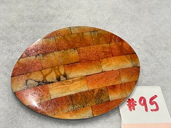 Vintage Orange Inlaid Oval Pin/Brooch - Lee Sands (?)