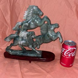 Running Wild Horses Asian Stone Carving, Sculpture (Possibly Jade)