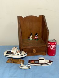 Small Wooden Shelf & Little Wood Boats