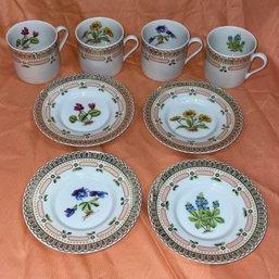 Set Of 4 Floral Teacups & Saucers - Georges Briard Private Collection Flowers