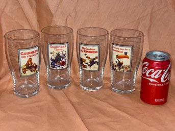 Set Of 4 Guinness Beer Glasses With Retro Advertising Poster Graphics