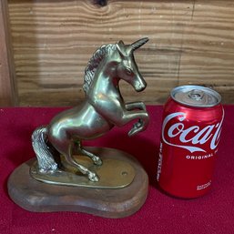 Vintage Brass UNICORN Figure With Awesome Walnut Base