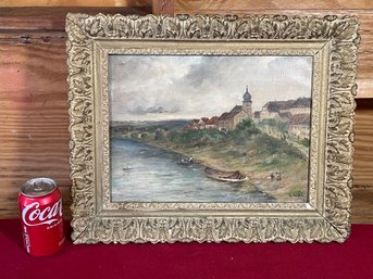 Antique Oil Painting On Canvas - Seaside European City