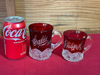 (2) Antique 1906 Ruby Glass Souvenir Cups