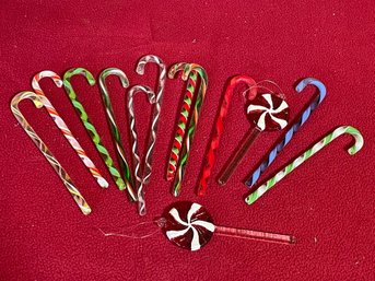 Lot Of 13 Glass Candy Cane, Lollipop Christmas Ornaments/Drink Stirrers